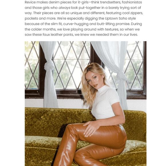 Revice NEW Uptown Soho‎ Brown Faux Leather High Rise Pants 27" Instagram Blogger - Picture 2 of 6